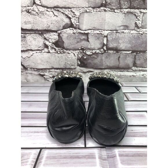 Vera Wang Black Leather Crystal Embellished Ballet Flats Shoes Women sz 5M US/35 - Picture 5 of 16